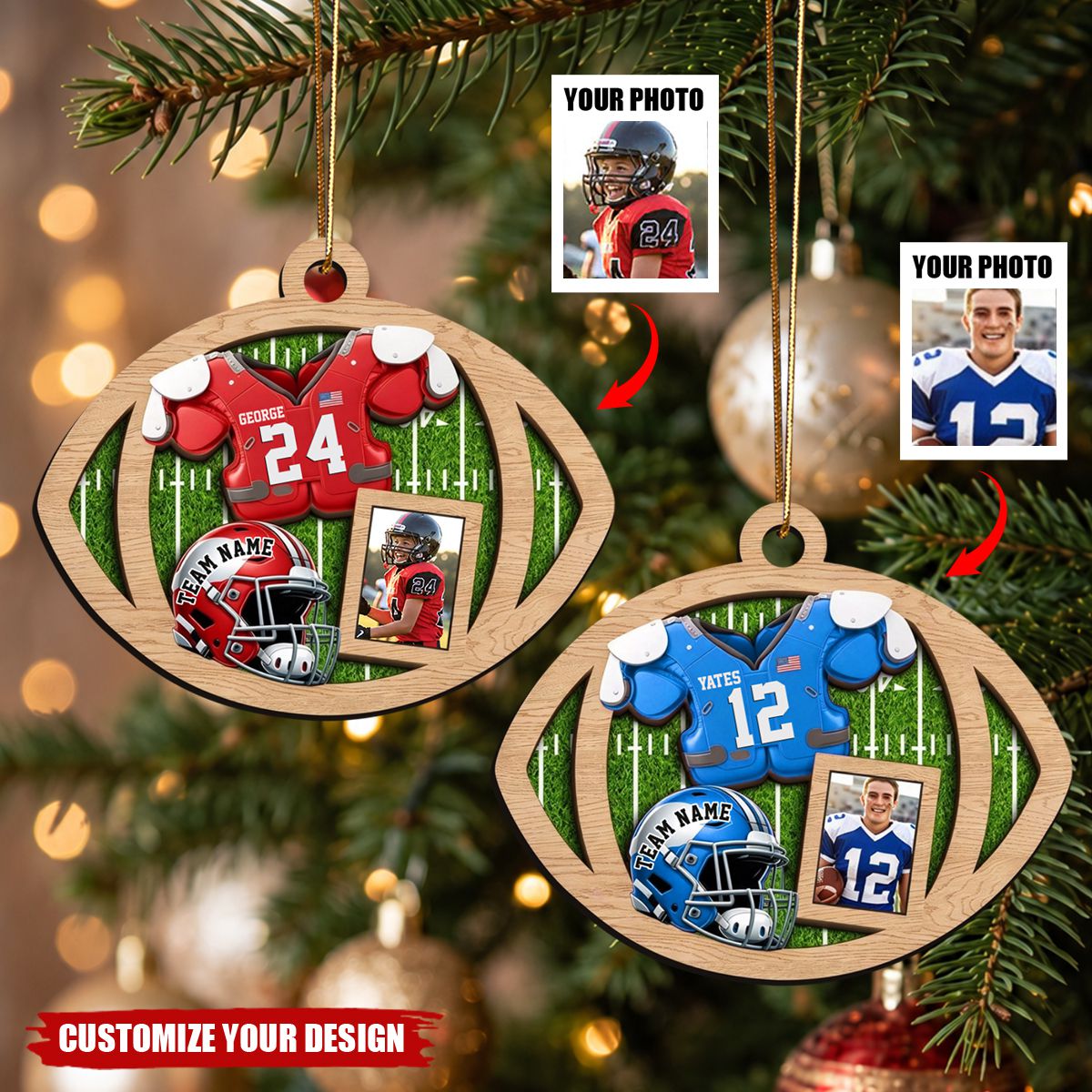 Personalized Football Player Photo Wooden Ornament