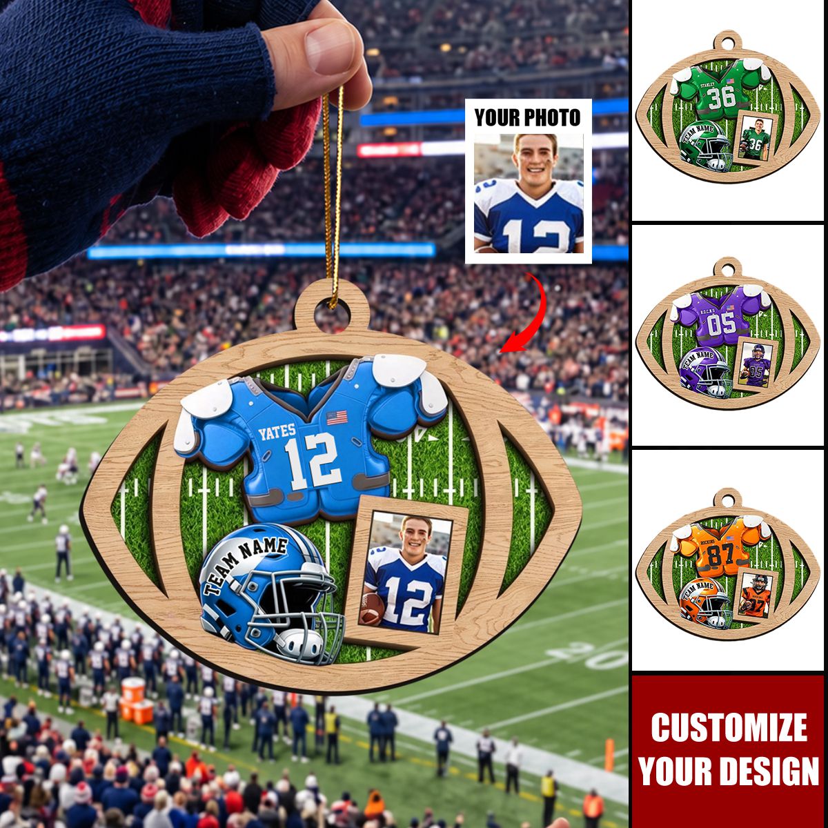 Personalized Football Player Photo Wooden Ornament