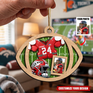 Personalized Football Player Photo Wooden Ornament