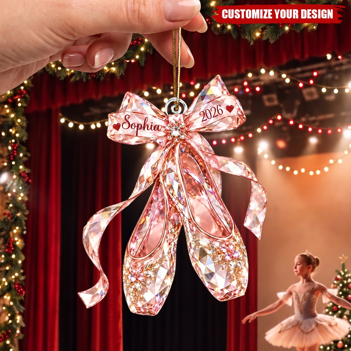 Personalized Ballet Shoes Acrylic Ornament, Custom Name Dance Christmas Gift