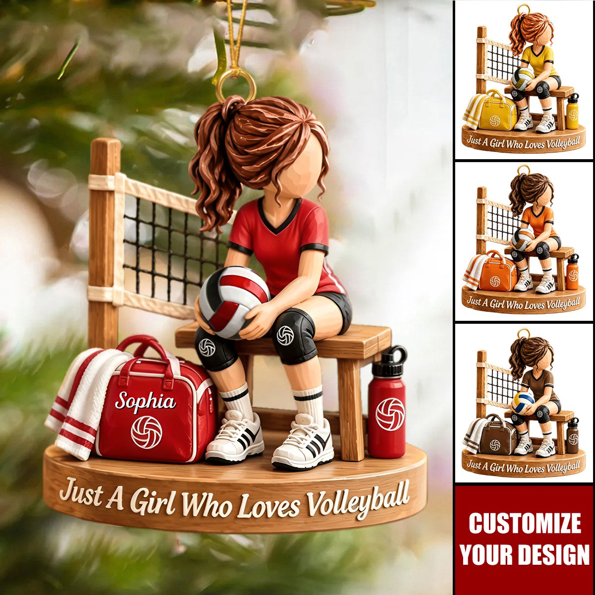 Personalized Volleyball Girl Acrylic Christmas Ornament - Custom Volleyball Player Gift