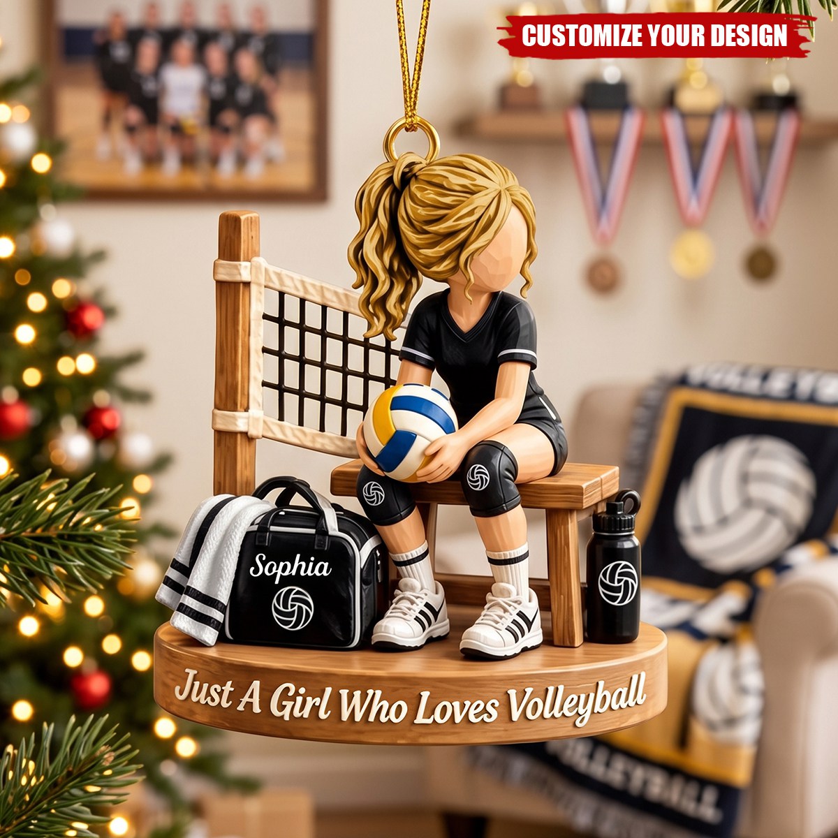 Personalized Volleyball Girl Acrylic Christmas Ornament - Custom Volleyball Player Gift