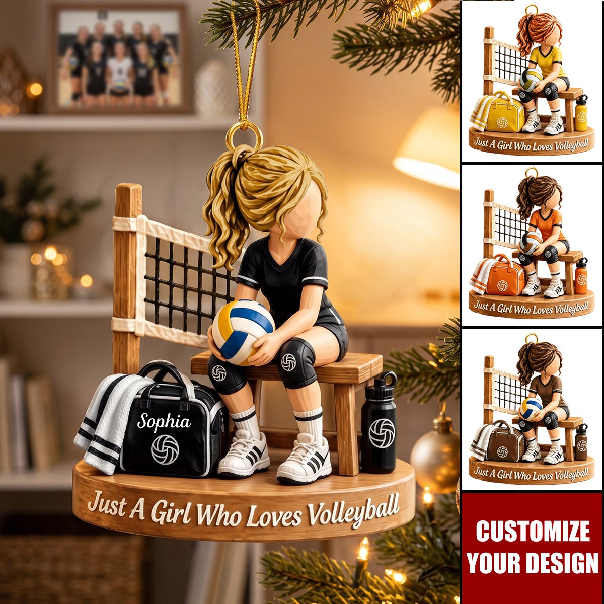Personalized Volleyball Girl Acrylic Christmas Ornament - Custom Volleyball Player Gift