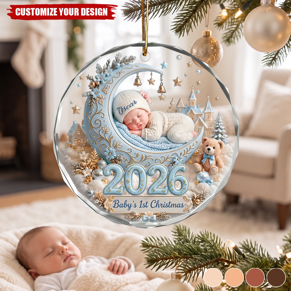 Personalized Baby First Christmas Glass Ornament - Custom Baby Name