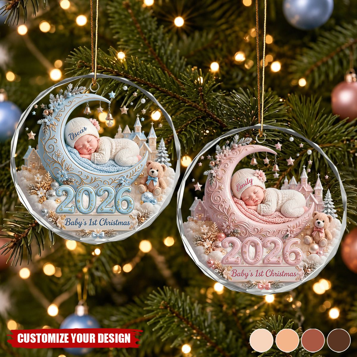 Personalized Baby First Christmas Glass Ornament - Custom Baby Name