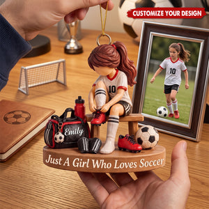 Personalized Soccer Girl Acrylic Ornament, Custom Name Soccer Player Gift