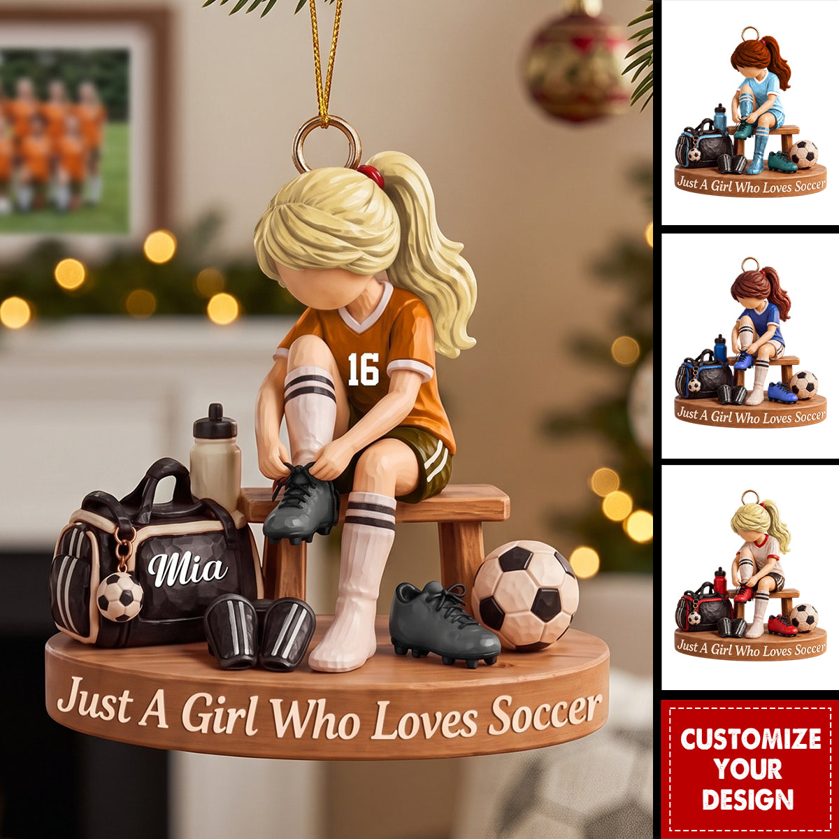 Personalized Soccer Girl Acrylic Ornament, Custom Name Soccer Player Gift