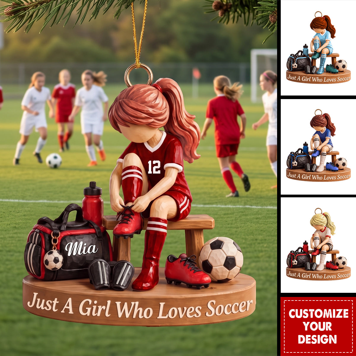 Personalized Soccer Girl Acrylic Ornament, Custom Name Soccer Player Gift