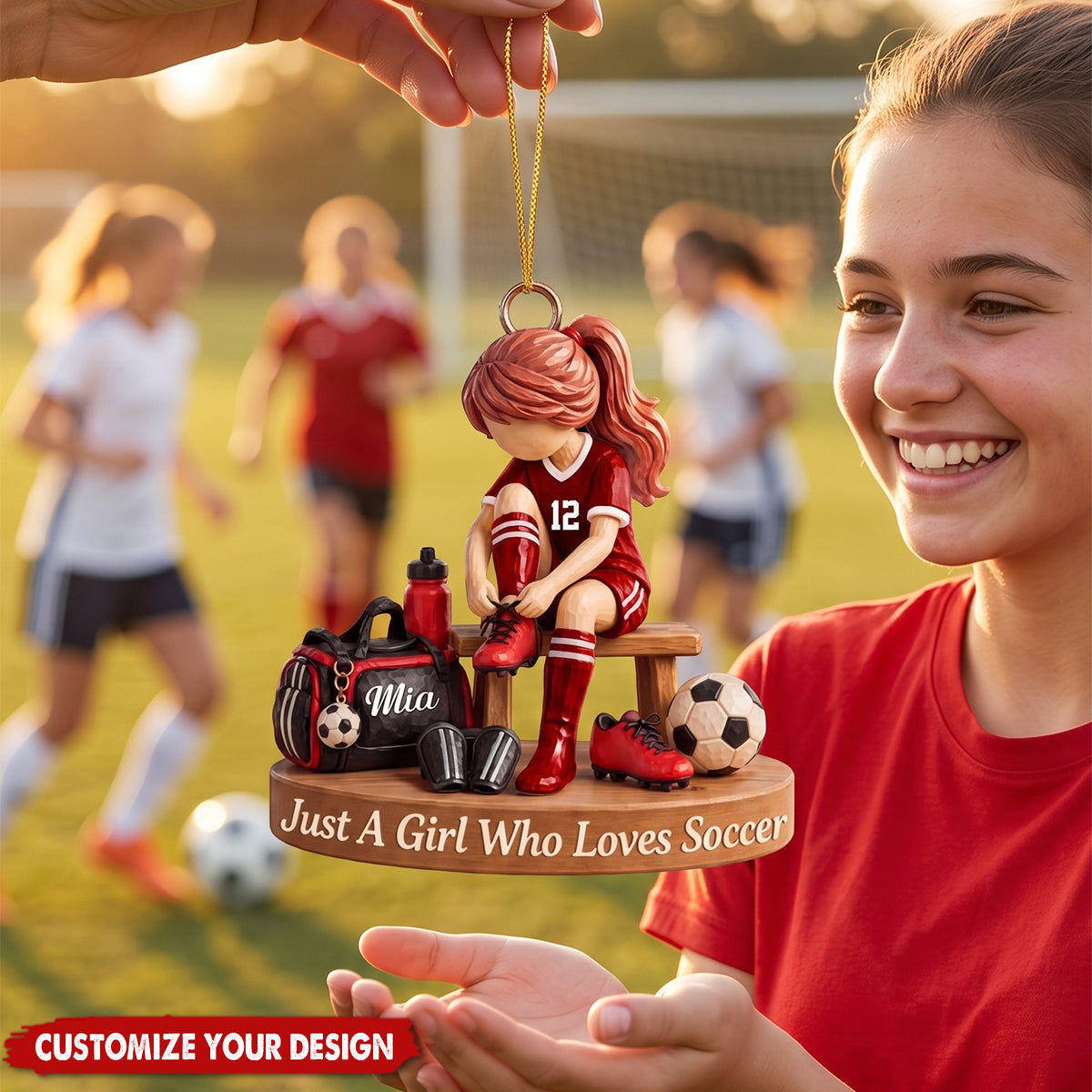 Personalized Soccer Girl Acrylic Ornament, Custom Name Soccer Player Gift
