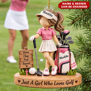 Personalized Golfer Girl Acrylic Ornament, Female Golfer Christmas Tree Decor