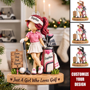 Personalized Golfer Girl Acrylic Ornament, Female Golfer Christmas Tree Decor