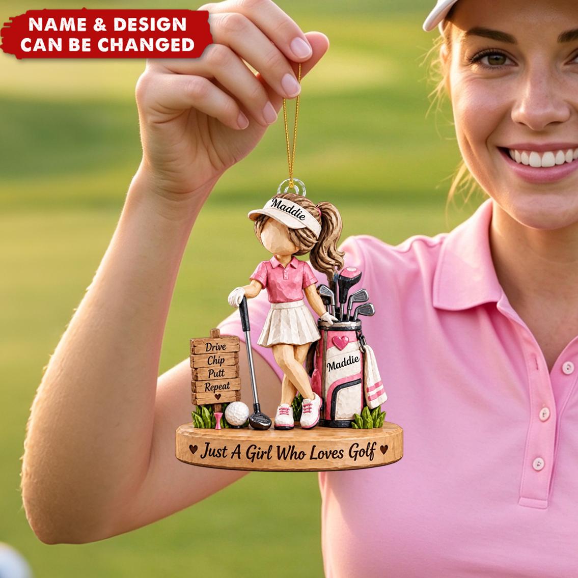 Personalized Golfer Girl Acrylic Ornament, Female Golfer Christmas Tree Decor