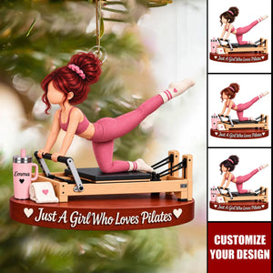 Personalized Pilates Girl Acrylic Ornament, Just A Girl Who Loves Pilates