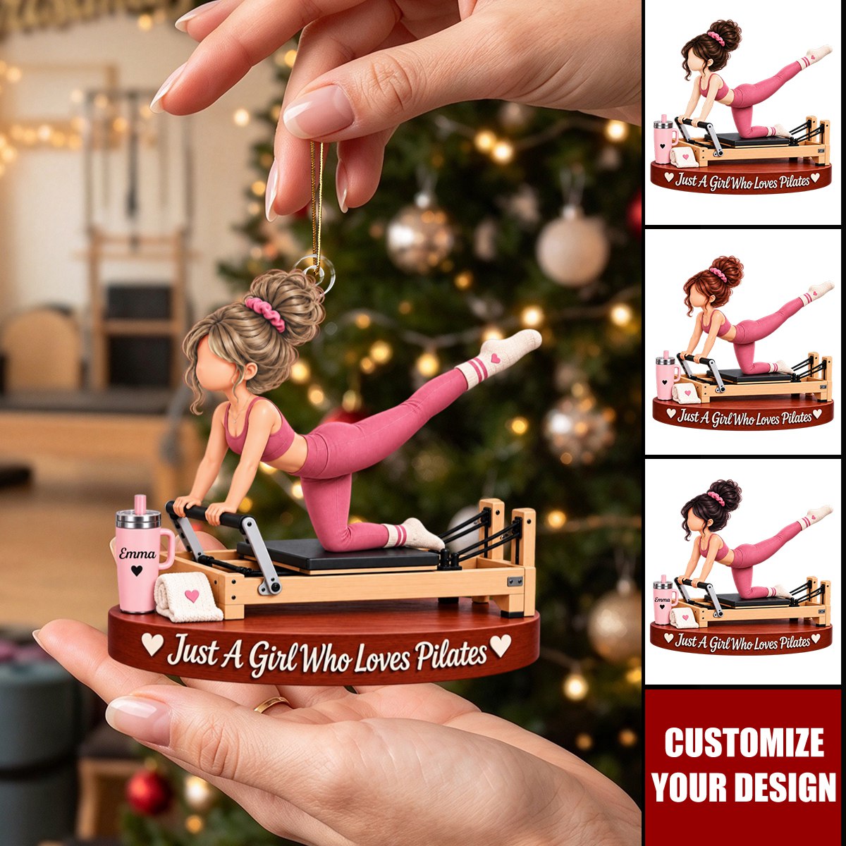 Personalized Pilates Girl Acrylic Ornament, Just A Girl Who Loves Pilates