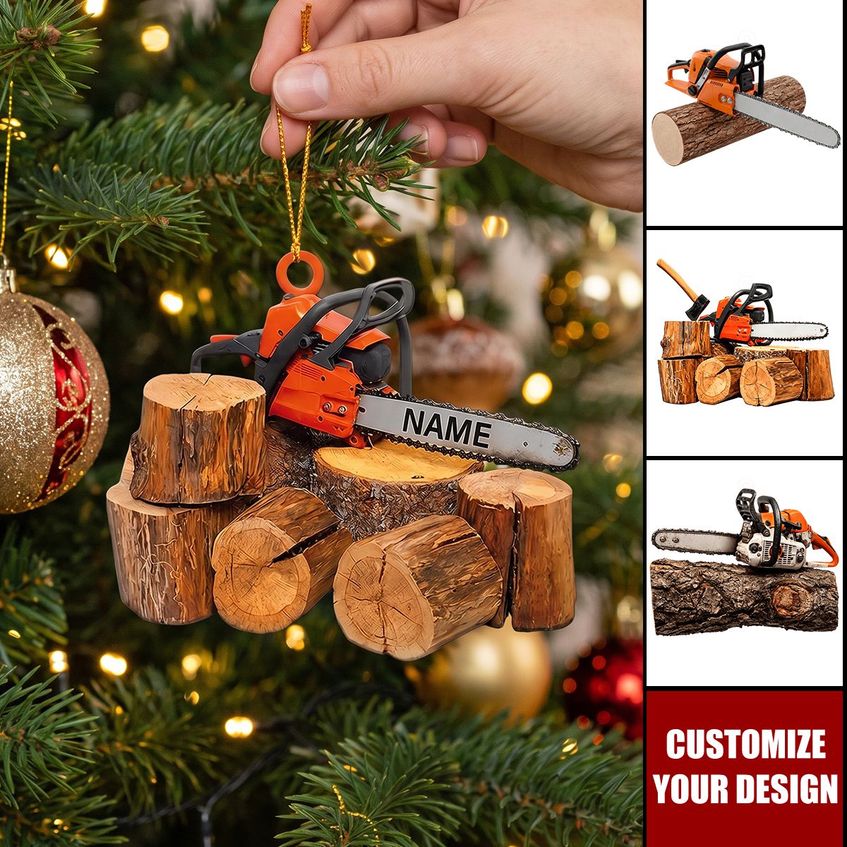 Personalized Arborist Chainsaw Acrylic Ornament, Lumberjack Gift