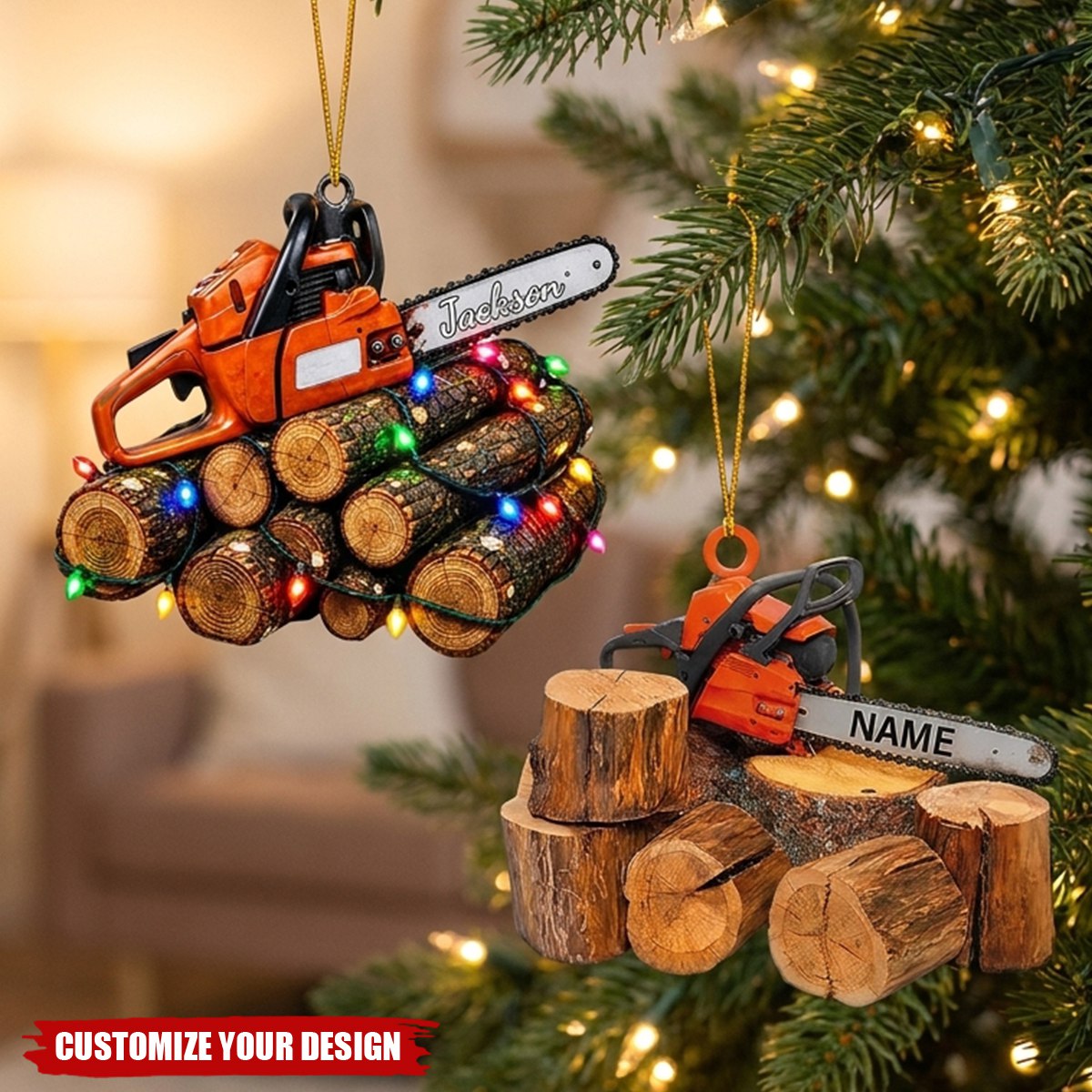 Personalized Arborist Chainsaw Acrylic Ornament, Lumberjack Gift