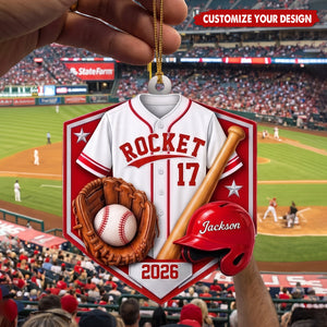 Personalized Baseball Player Acrylic Ornament, Custom Name & Jersey Number Gift
