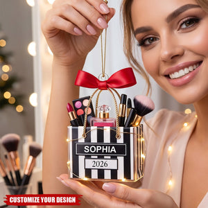 Personalized Makeup Brush Christmas Ornament, Custom Name Gift for Makeup Lovers