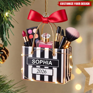 Personalized Makeup Brush Christmas Ornament, Custom Name Gift for Makeup Lovers