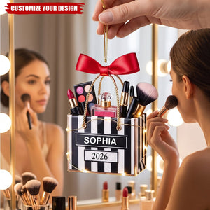 Personalized Makeup Brush Christmas Ornament, Custom Name Gift for Makeup Lovers