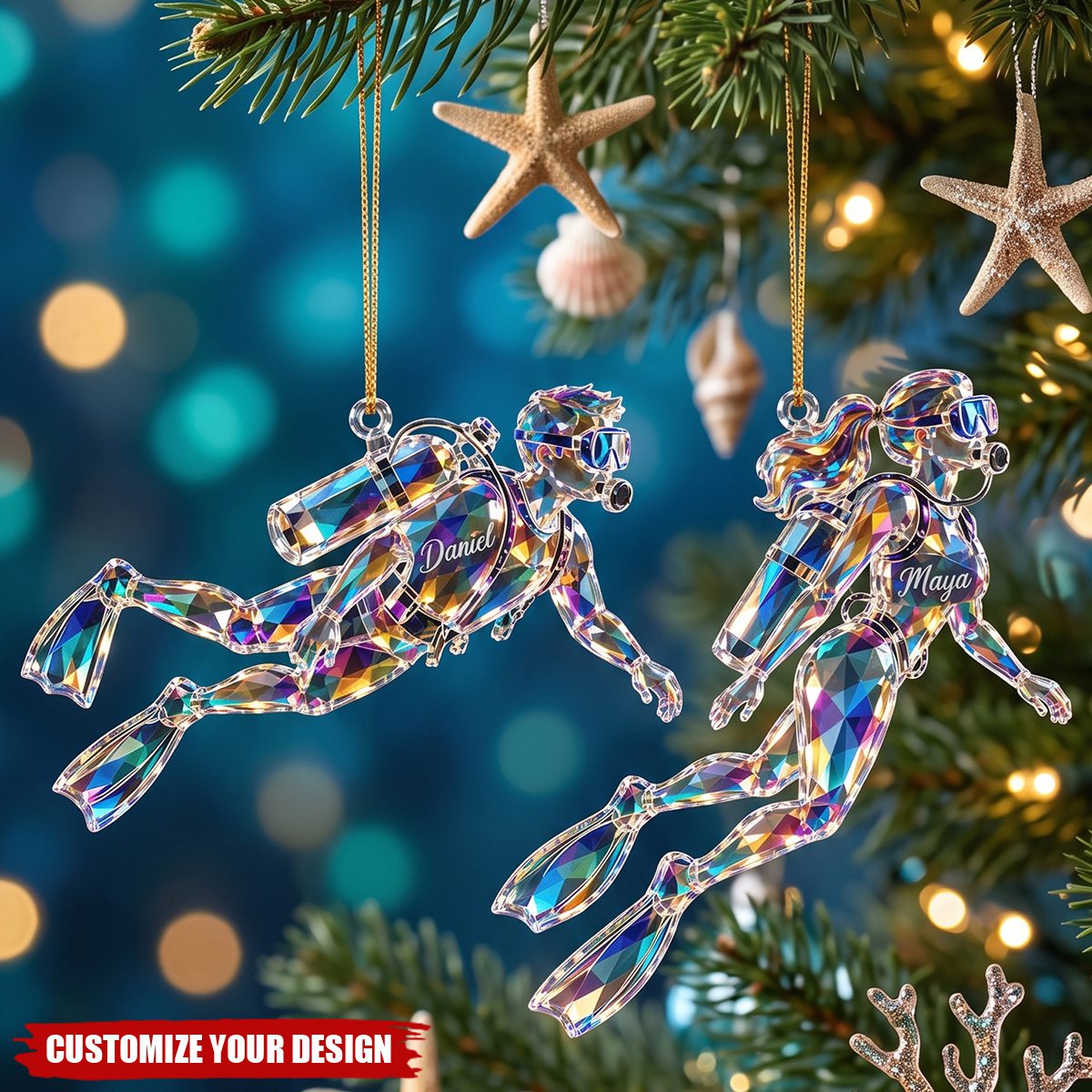 Personalized Scuba Diver Christmas Ornament, Custom Diving Gift