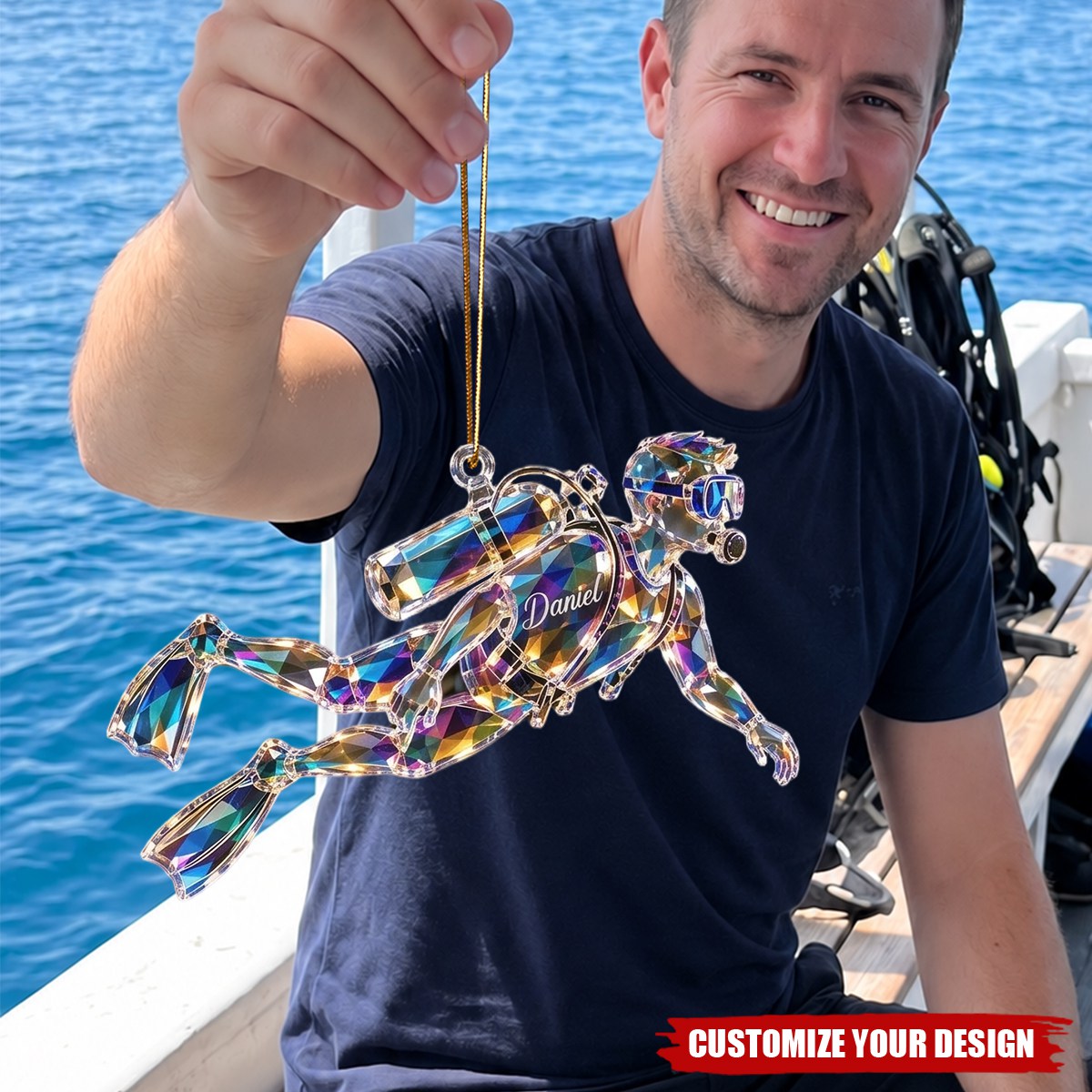 Personalized Scuba Diver Christmas Ornament, Custom Diving Gift