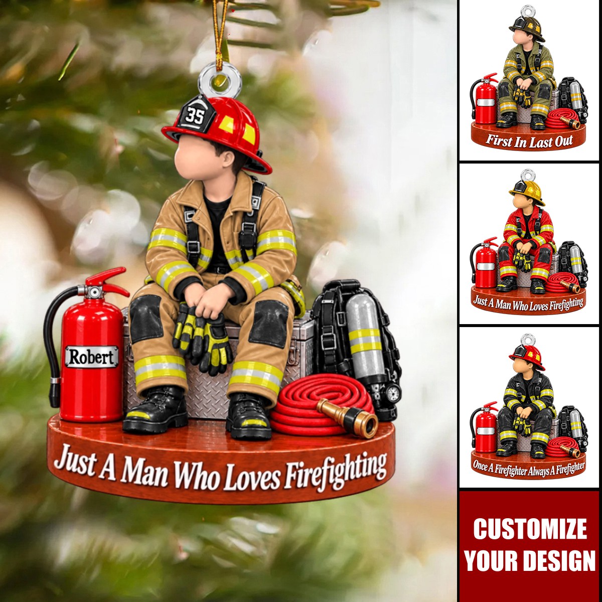 Personalized Firefighter Christmas Ornament, Custom Name & Number Gift For Firefighter