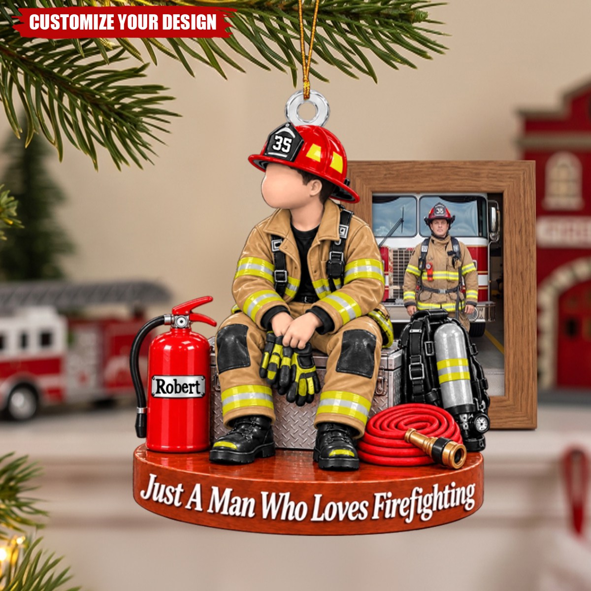Personalized Firefighter Christmas Ornament, Custom Name & Number Gift For Firefighter
