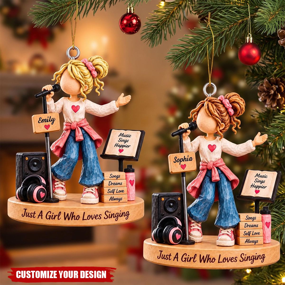 Personalized Singing Girl Ornament, Custom Christmas Gift For Music Lovers & Vocal Studio Decor