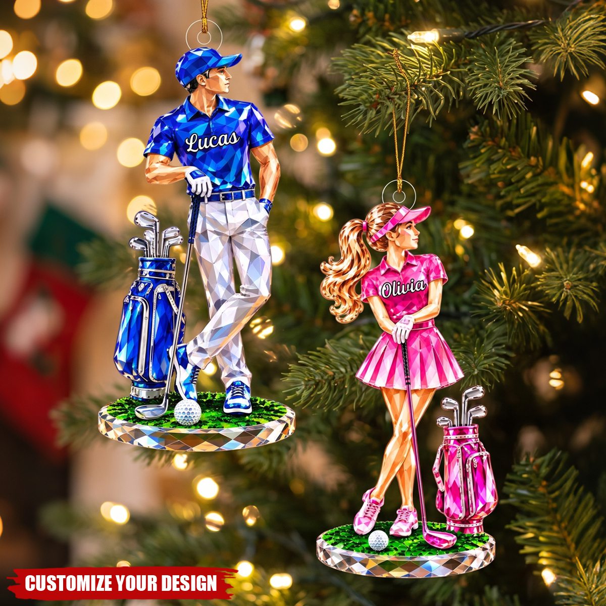 Personalized Acrylic Golf Christmas Ornaments, Golf Lover Gifts