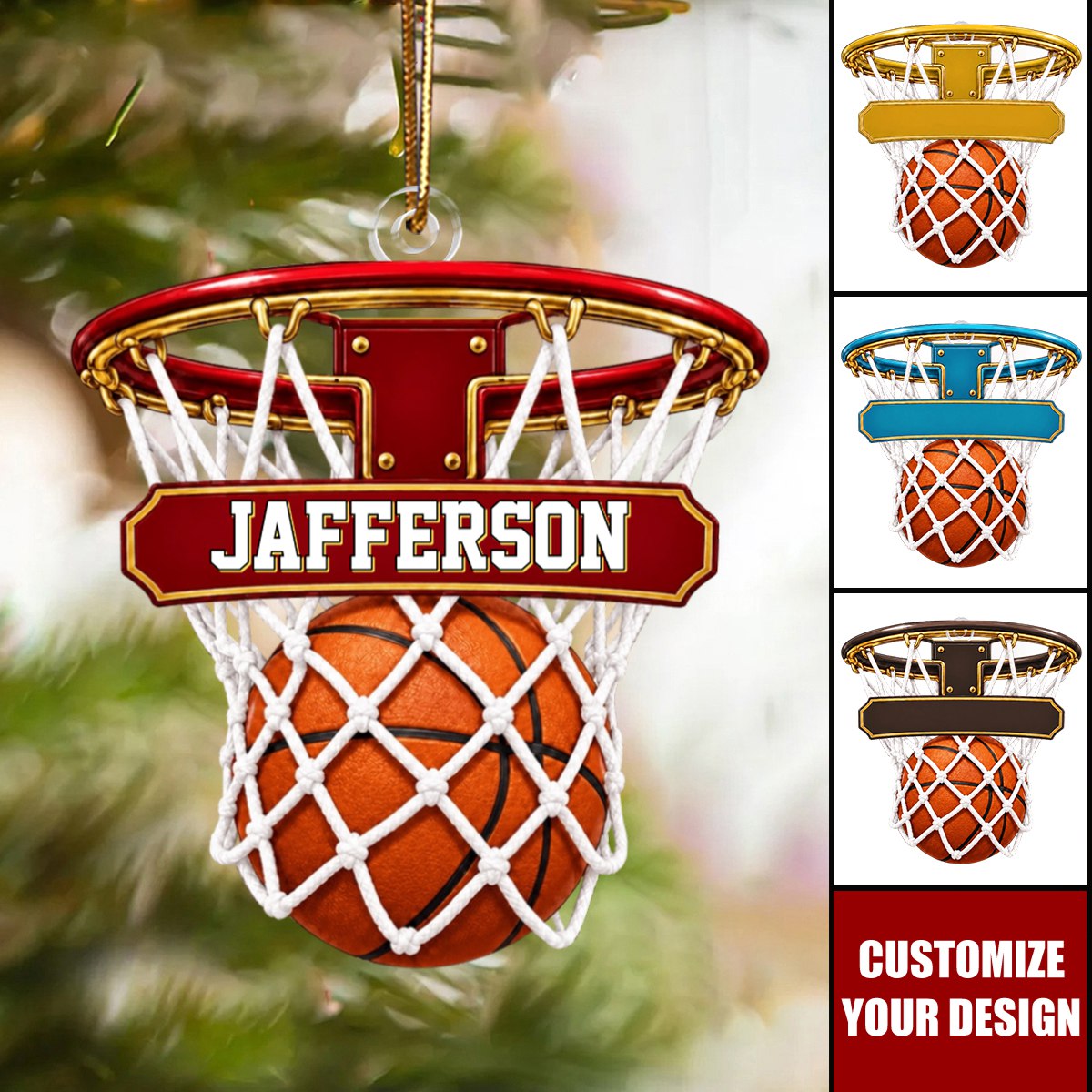 Personalized Basketball Hoop Christmas Ornaments, Sports Keepsake Gifts For Players & Coaches
