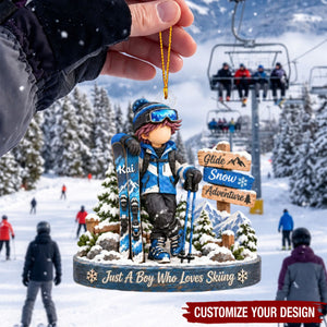 Personalized Ski Boy Christmas Ornament, Winter Sports Keepsake For Him
