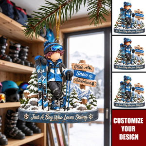 Personalized Ski Boy Christmas Ornament, Winter Sports Keepsake For Him