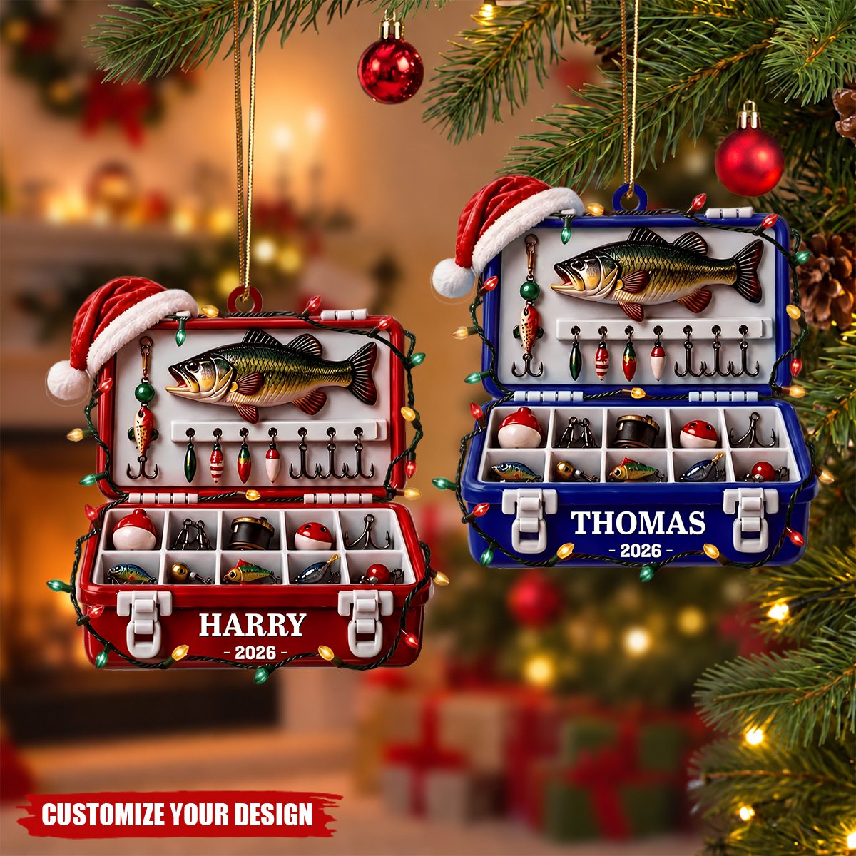 Personalized Fishing Tackle Box Ornament for Fishing Lovers