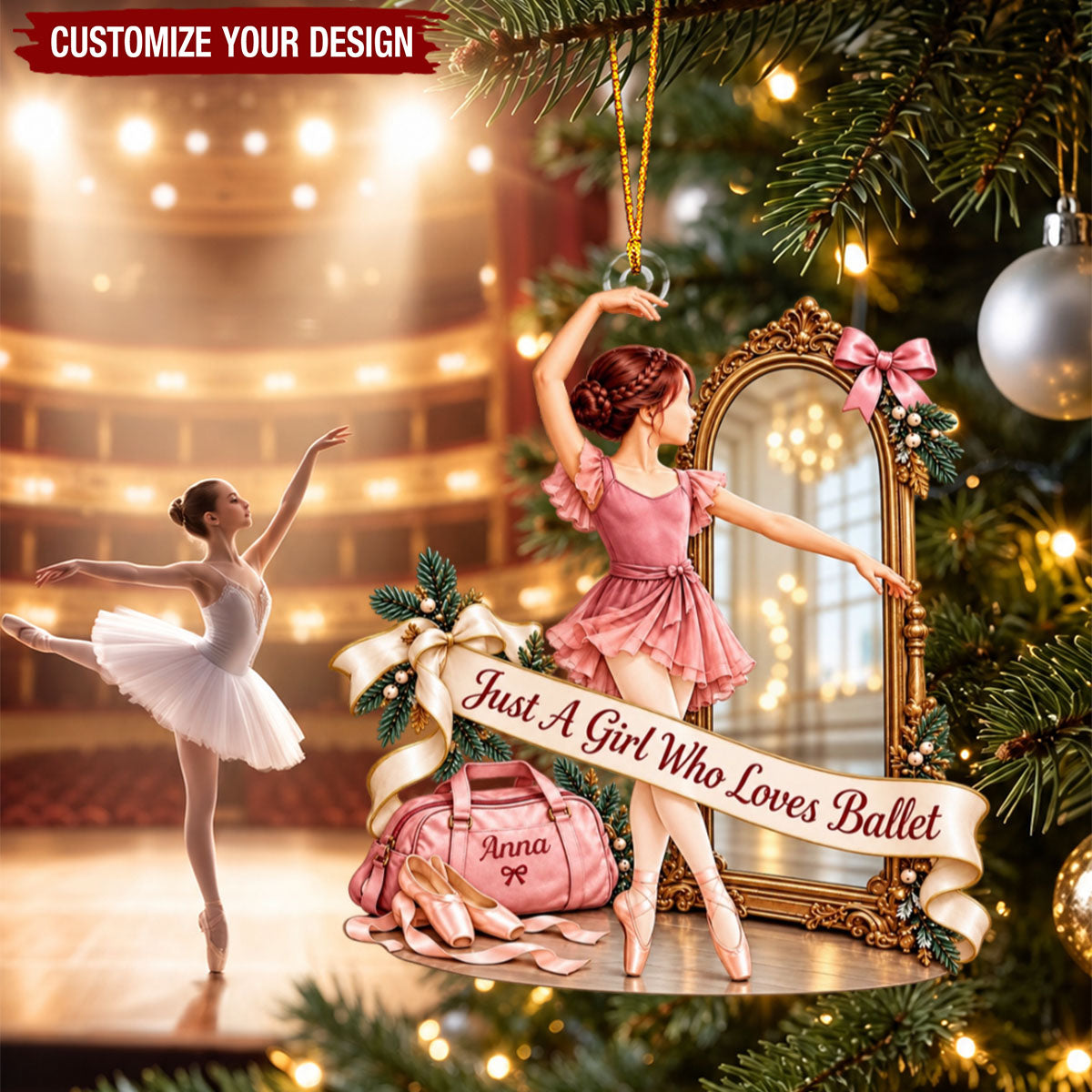 Personalized Ballerina Girl Christmas Ornament, Just A Girl Who Loves Ballet