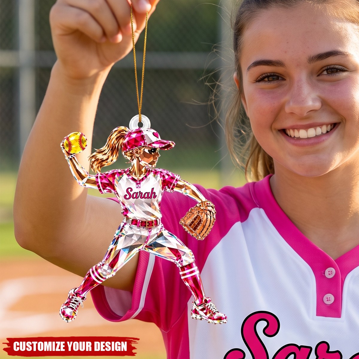 Personalized Softball Name Acrylic Christmas Ornaments, Team Souvenir Gifts