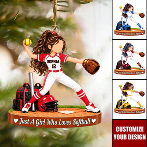 Personalized Softball Girl Christmas Ornament, Custom Name & Number Softball Player Gift