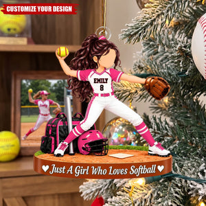 Personalized Softball Girl Christmas Ornament, Custom Name & Number Softball Player Gift