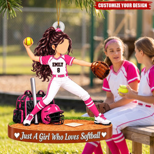 Personalized Softball Girl Christmas Ornament, Custom Name & Number Softball Player Gift