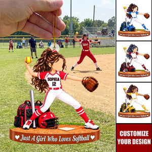 Personalized Softball Girl Christmas Ornament, Custom Name & Number Softball Player Gift