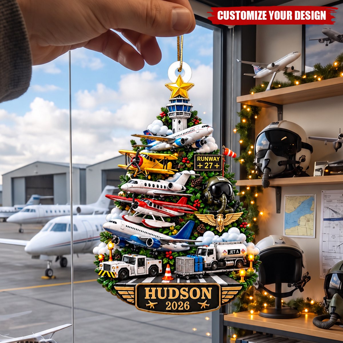 Personalized Airplane Christmas Ornaments, Pilot Aviation Gifts