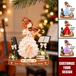 Personalized Violin Girl Christmas Ornament, Custom Name Gift For Violin Lover