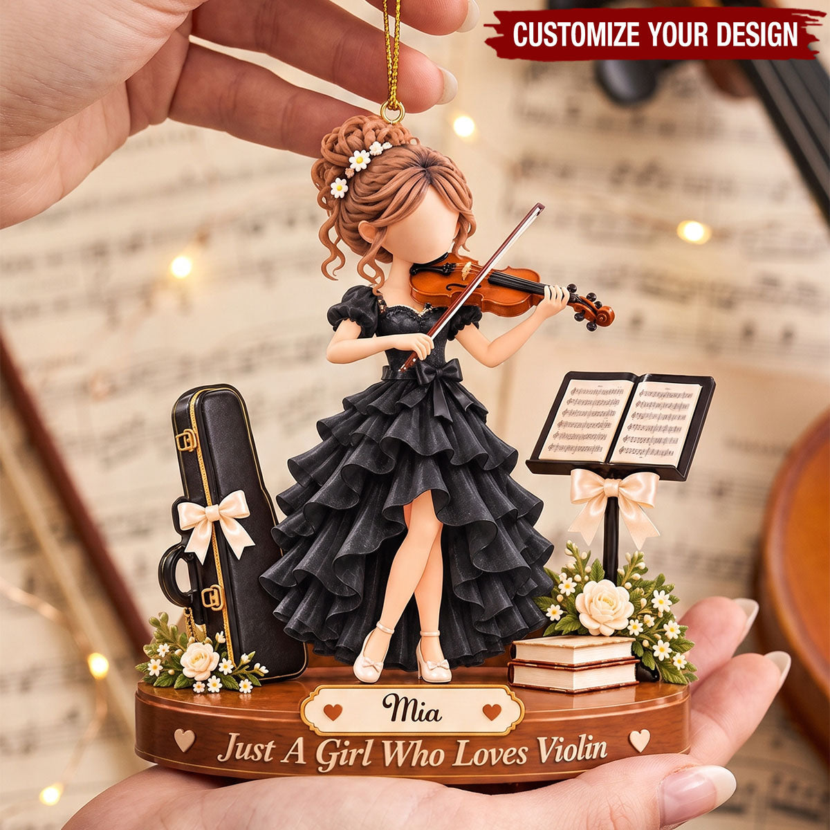 Personalized Violin Girl Christmas Ornament, Custom Name Gift For Violin Lover