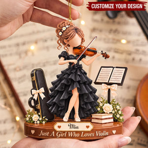 Personalized Violin Girl Christmas Ornament, Custom Name Gift For Violin Lover