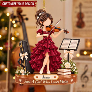 Personalized Violin Girl Christmas Ornament, Custom Name Gift For Violin Lover