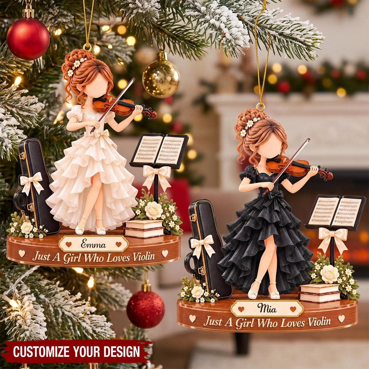Personalized Violin Girl Christmas Ornament, Custom Name Gift For Violin Lover