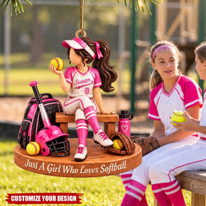 Personalized Softball Girl Ornament, Custom Name & Number Christmas Tree Decor