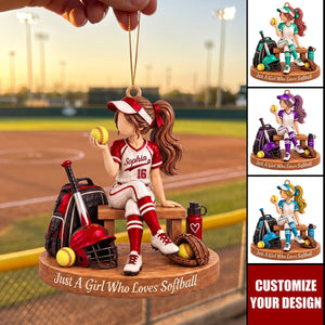 Personalized Softball Girl Ornament, Custom Name & Number Christmas Tree Decor