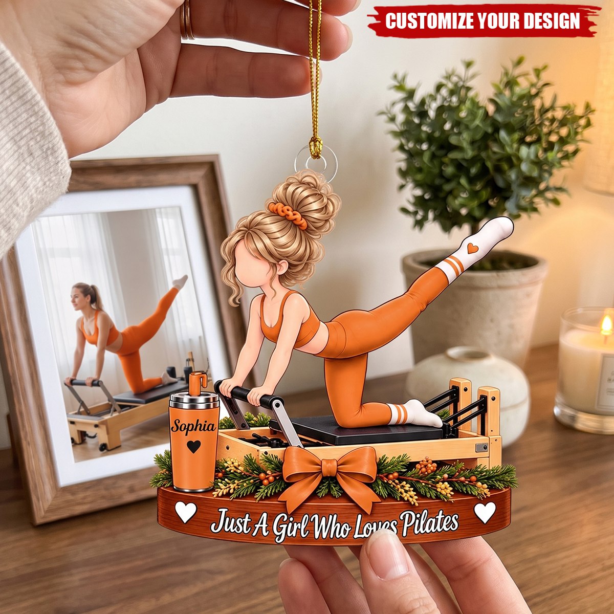 Personalized Pilates Girl Christmas Ornament, Custom Name Pilates Lover Gift