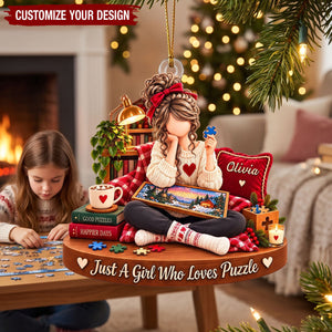 Personalized Puzzle Girl Ornament, Custom Name Puzzle Lover